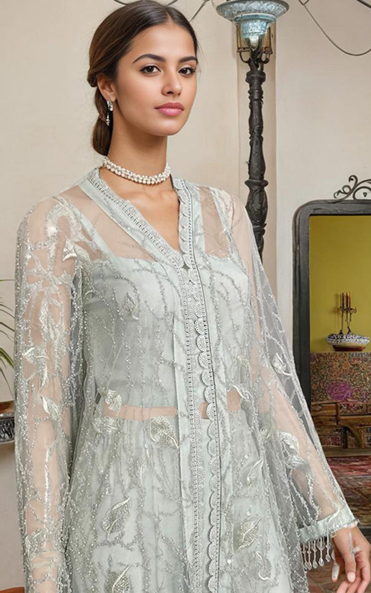 Threads and Motifs | Formal Dresses 25 | Net Embroidered Jacket With Trouser - Ladies Clothes - Maria Faisal