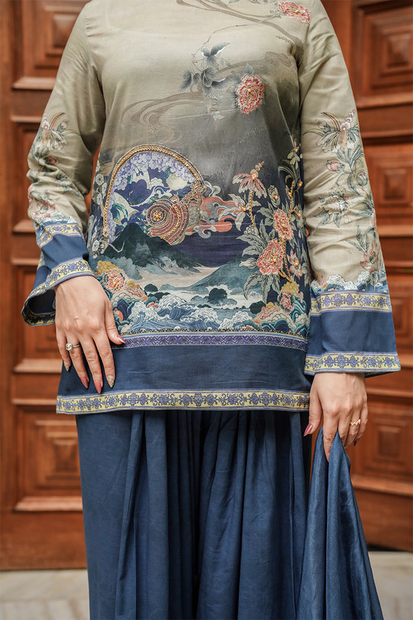 Shamaeel Ansari | Nazaakat Pret | Azure Whisper - Formal Dress - available at Maria Faisal in UK and USA.