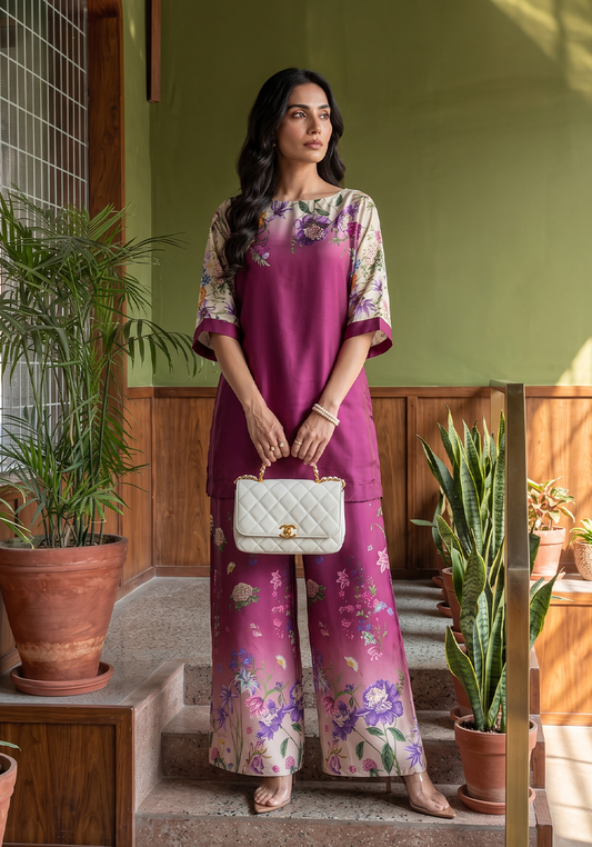 Zarqash | Silk Edit 26 | Mulberry Garden - Luxury Dress - available at Maria Faisal in UK and USA.