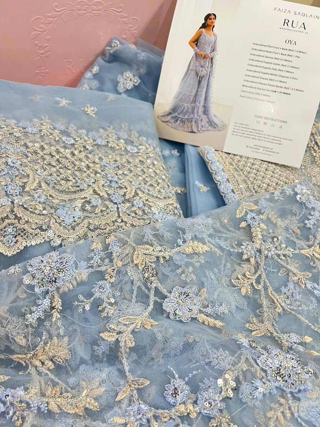 Blue Gray Oya Gharara From Faiza Saqlain - Nikkah Dress