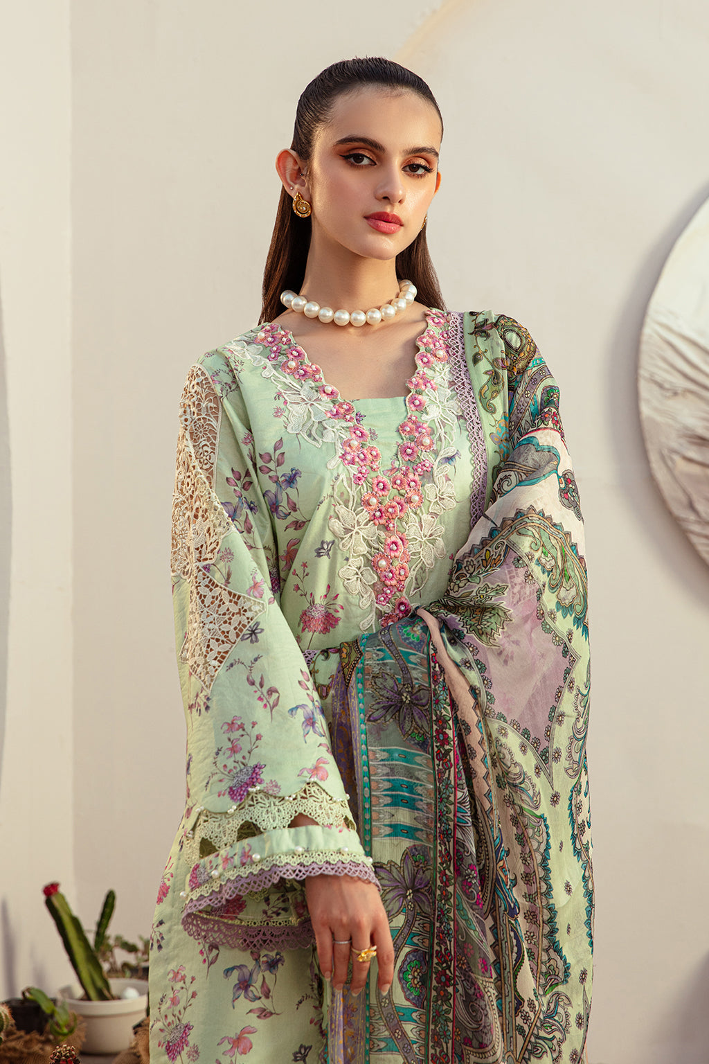 AJR Couture | Alif Affordable Lawn 24 | MINT MAGIC - Designer Dress with Intricate embroidery and embellishments. Shop elegent wedding dress at Maria Faisal.