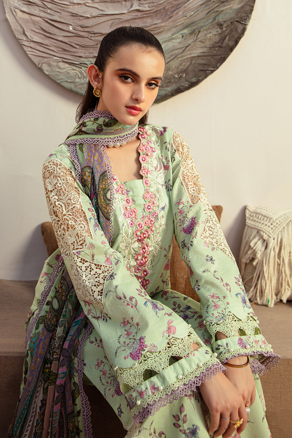 AJR Couture | Alif Affordable Lawn 24 | MINT MAGIC - Designer Dress with Intricate embroidery and embellishments. Shop elegent wedding dress at Maria Faisal.