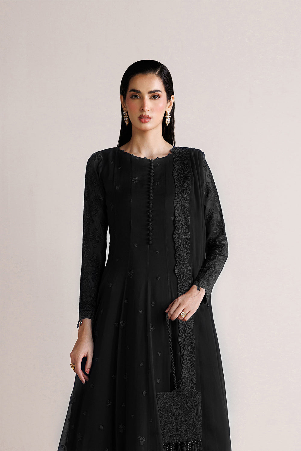 Farasha | Chiffon Essentials 26 | Black Dahlia - Formal Dress - available at Maria Faisal in UK and USA.