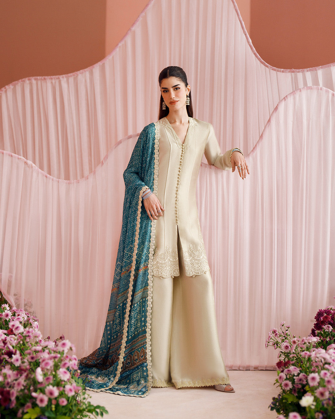 Faiza Saqlain | Roim Silk Edit | Rimaas - Luxury Dress - available at Maria Faisal in UK and USA.