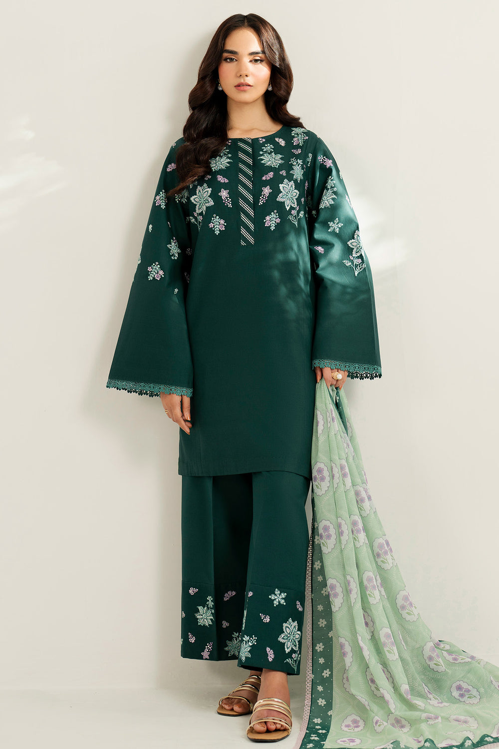 Farasha | Thread Lines Embroidered | Turquoise Bliss - Ladies Clothes - Maria Faisal