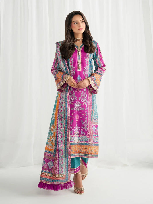 Gulaal | Aira Printed Silk | Magenta Mischief - Luxury Dress - available at Maria Faisal in UK and USA.