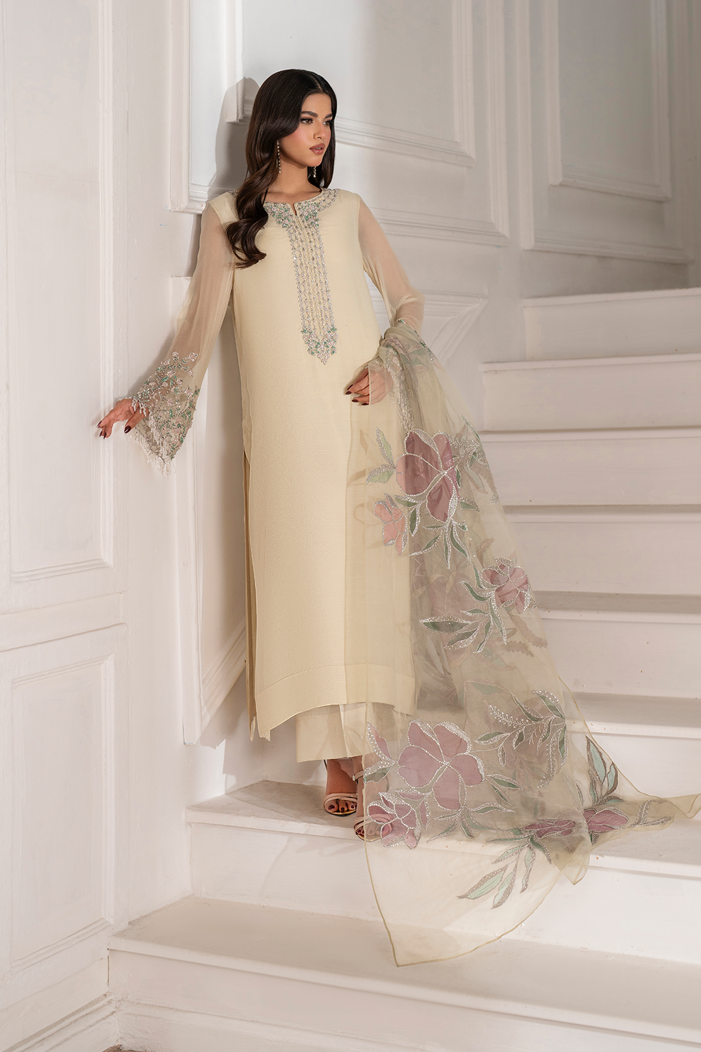 Iznik I Festive Formal I UE-413 Embroidered Chiffon - Ladies Clothes - Maria Faisal
