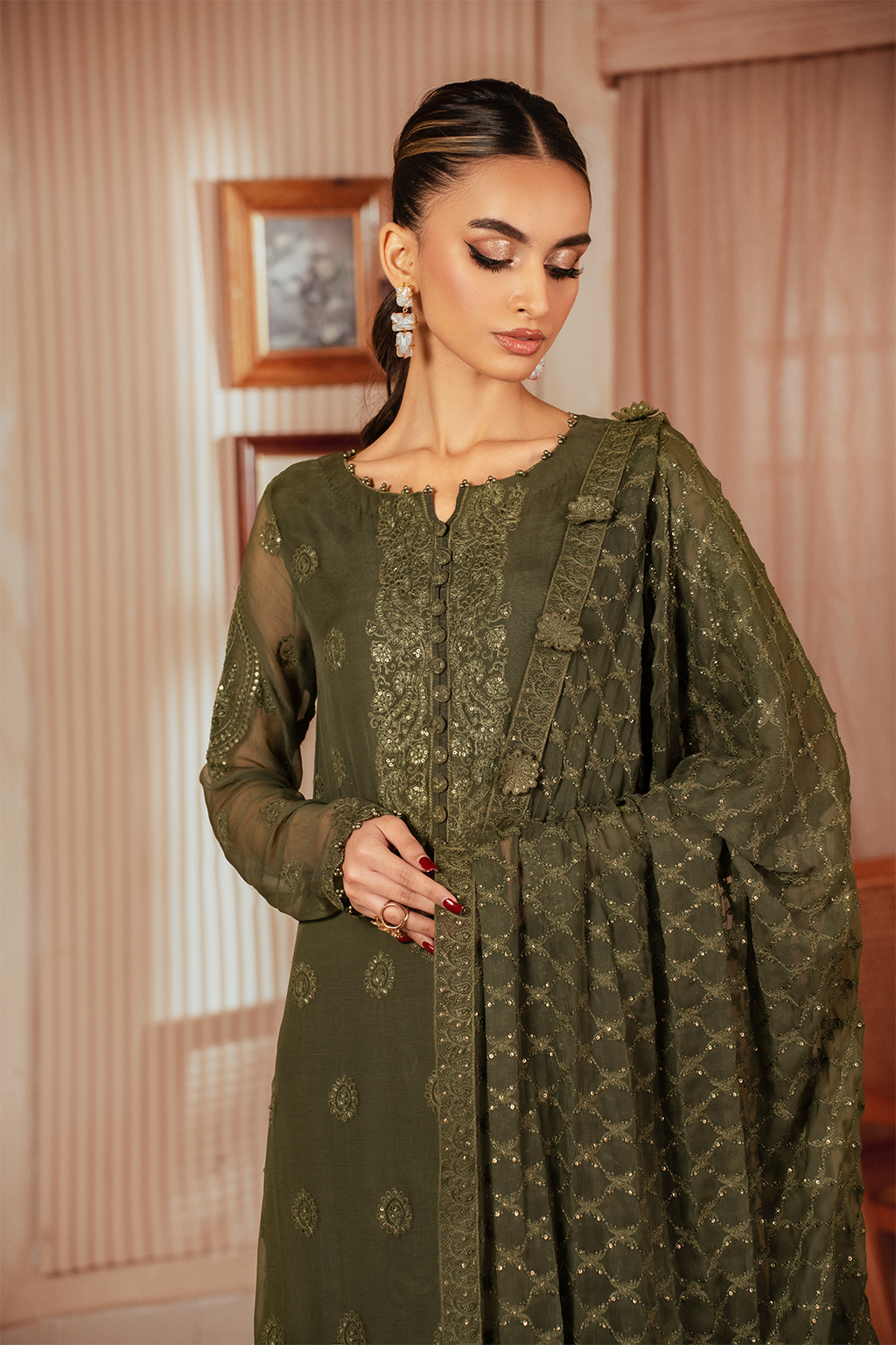 Iznik | Chiffon Kari | ICK-05 Embroidered Chiffon - Ladies Clothes - Maria Faisal