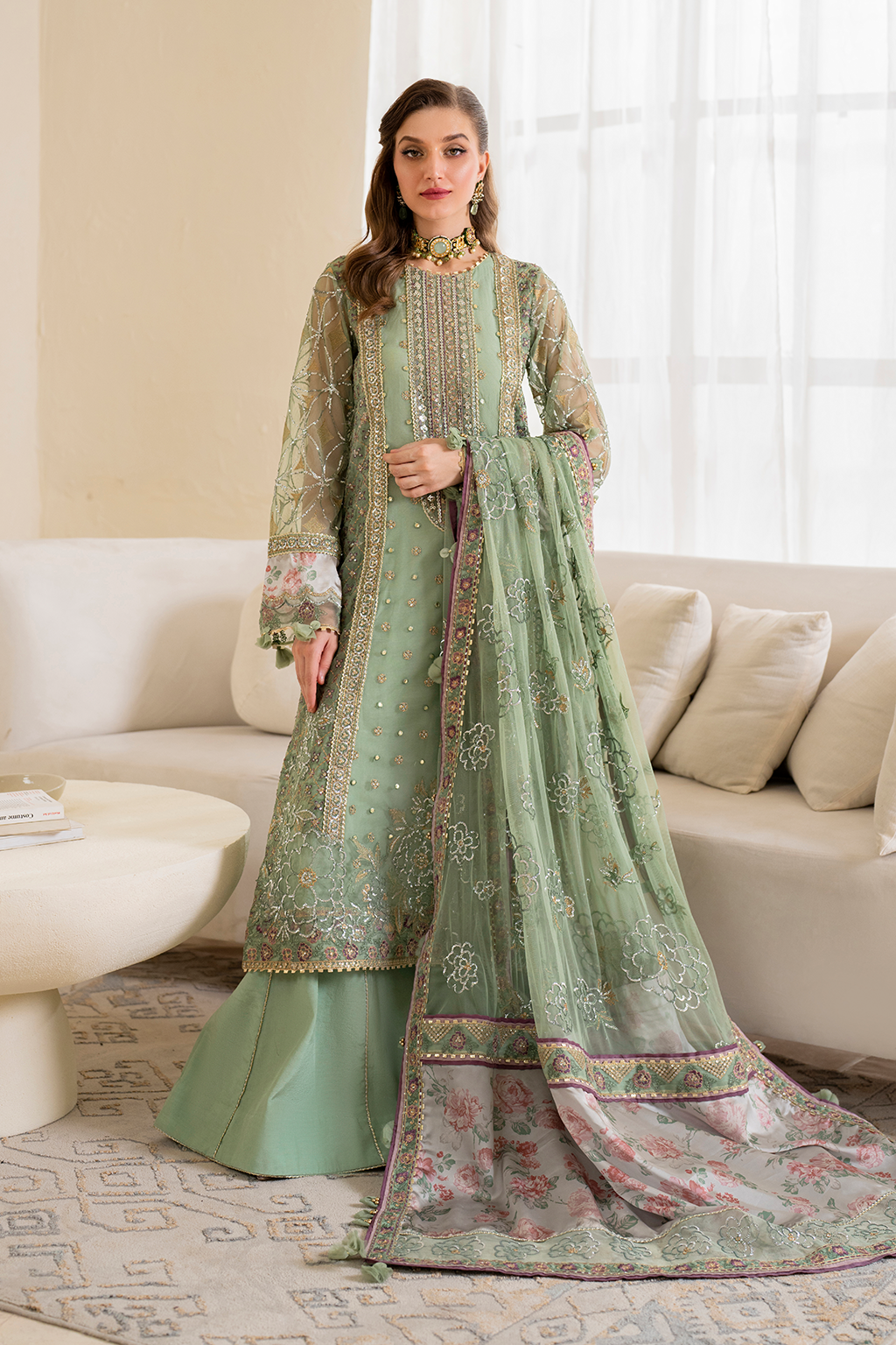 Iznik | Chinnon Chiffon | CC-41 Embroidered Net - Ladies Clothes - Maria Faisal