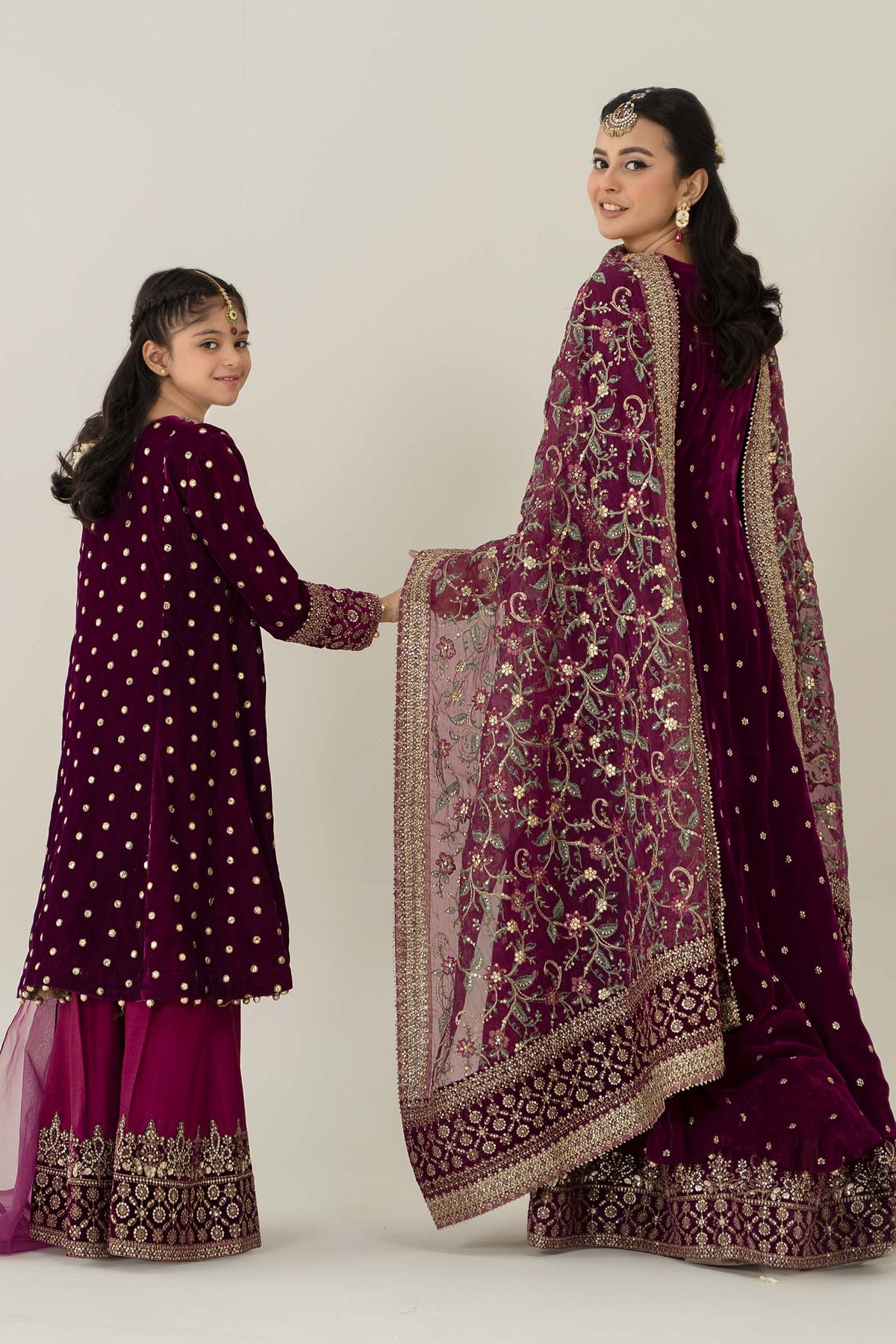 Maria B | 3 Piece Embroidered Velvet Suit | MKS-W24-38 by Maria Faisal - Registered Vendor of : Maria B - type : Kids Clothes - 100% original wedding dresses