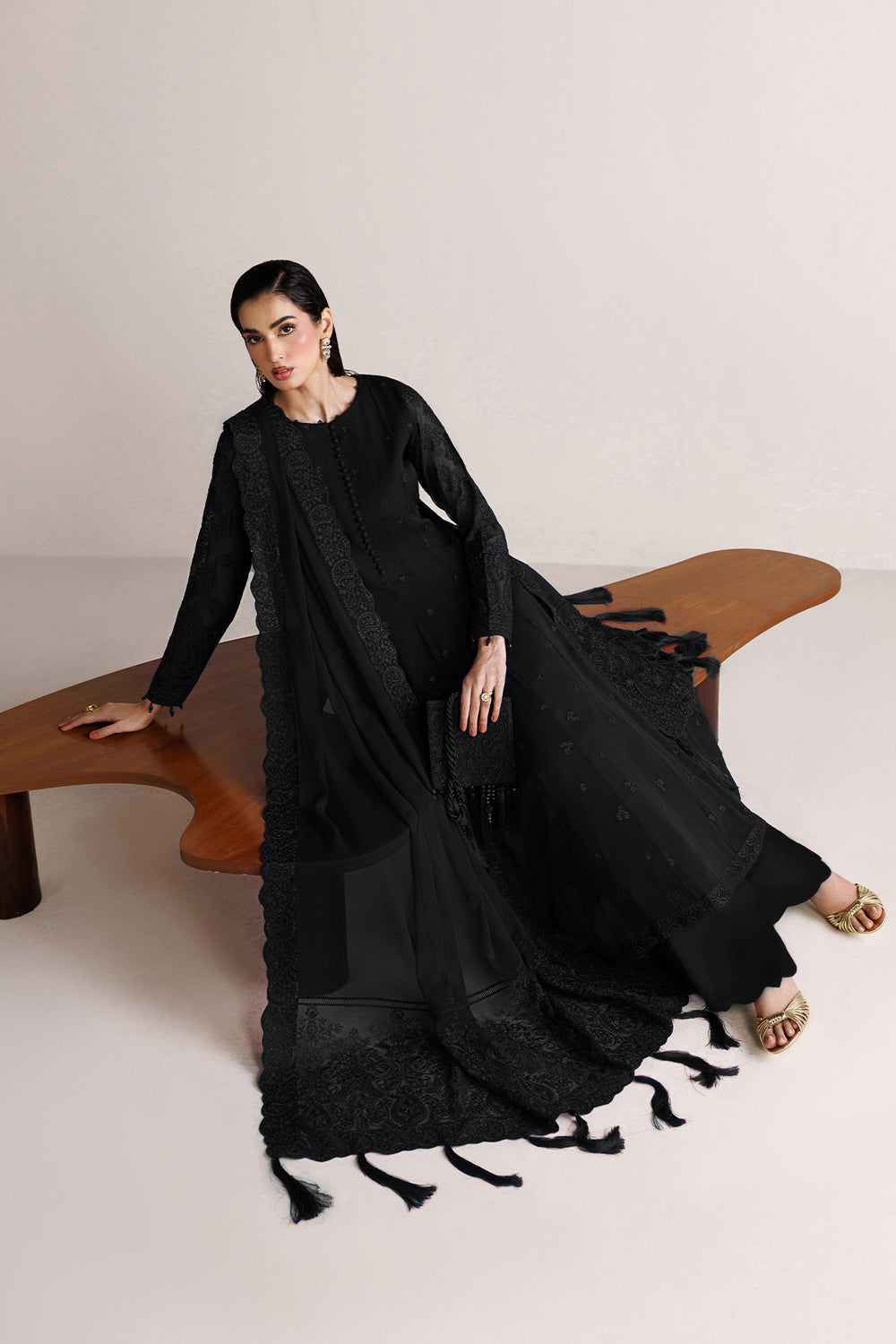 Farasha | Chiffon Essentials 26 | Black Dahlia - Formal Dress - available at Maria Faisal in UK and USA.
