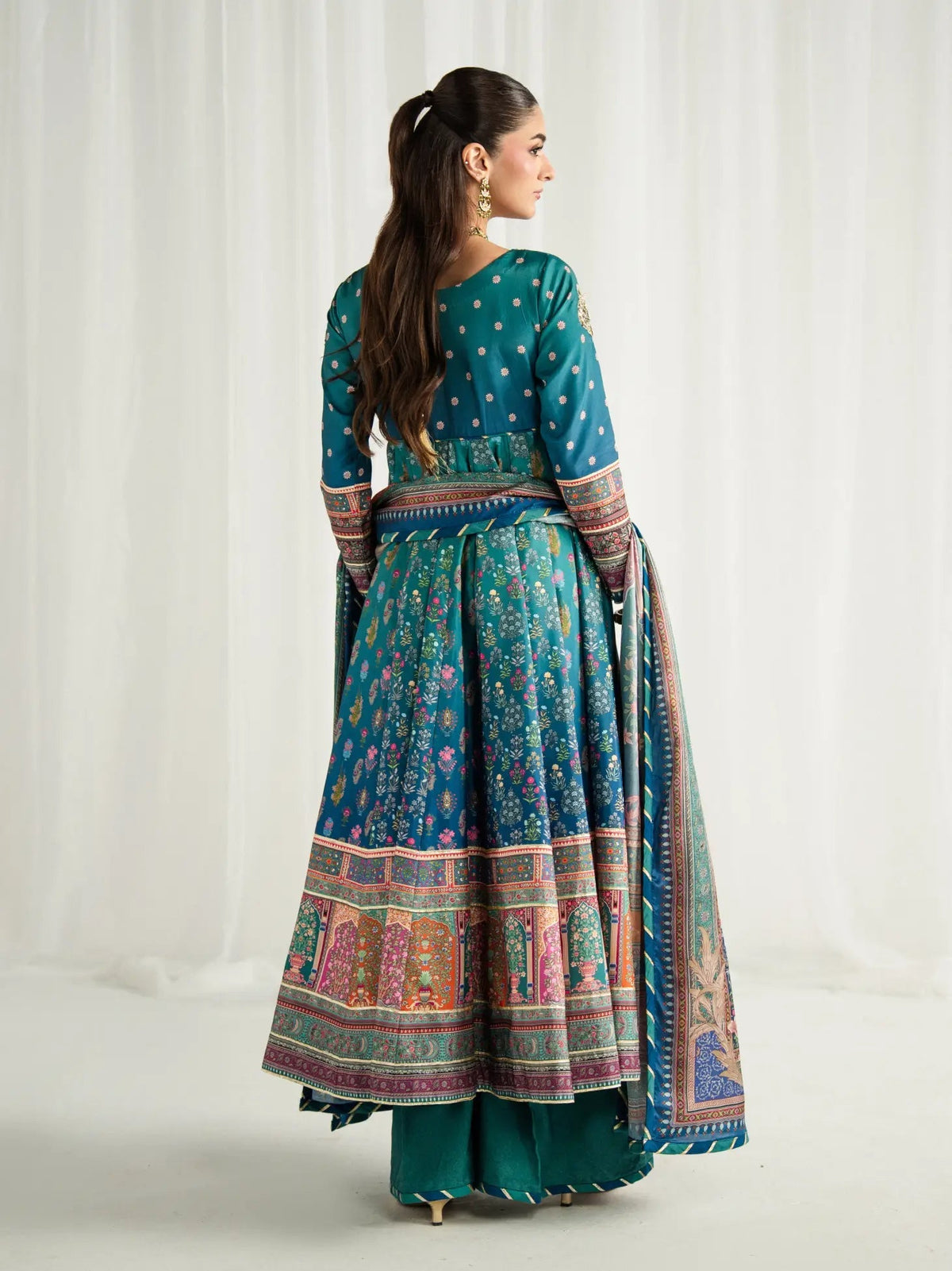 Gulaal | Aira Printed Silk | Azure - Luxury Dress - available at Maria Faisal in UK and USA.