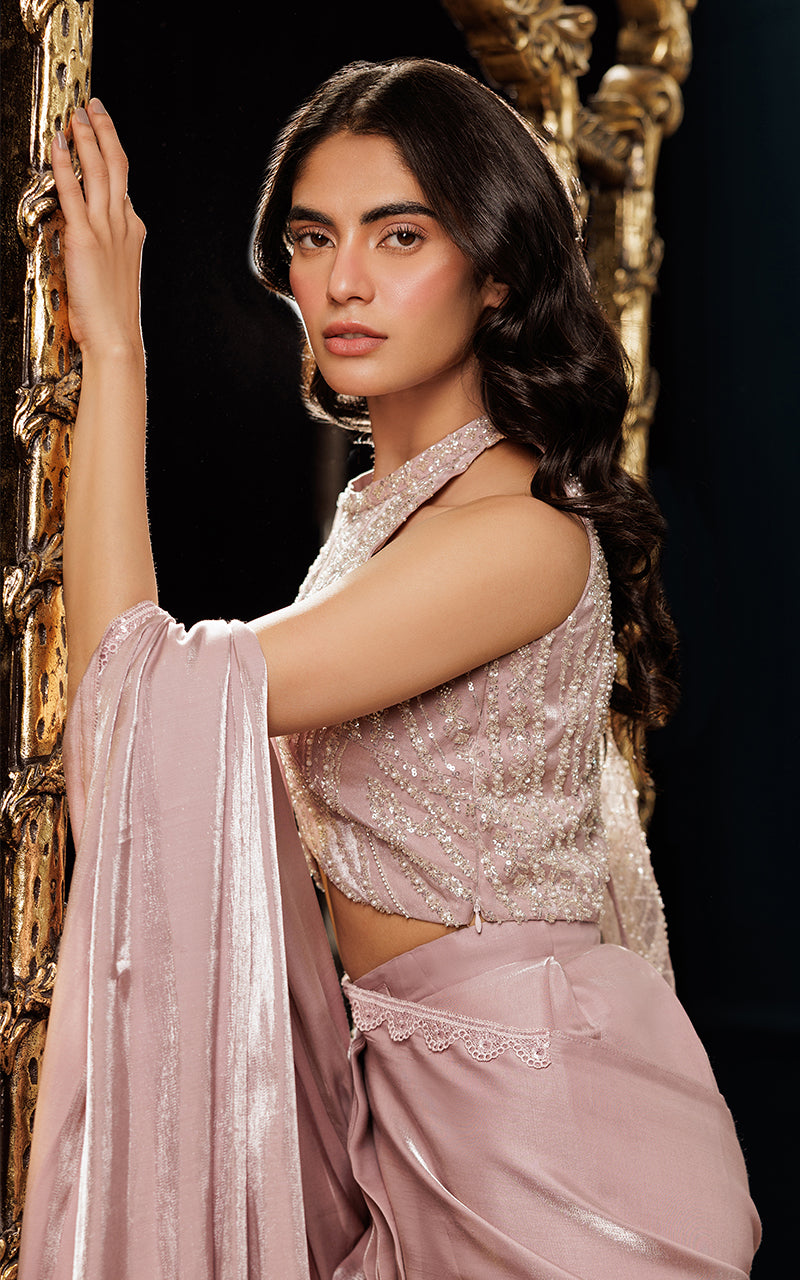 Threads and Motifs | Formal Dresses 25 | Net Embroidered Cape With Blouse And Skirt Saree - Ladies Clothes - Maria Faisal