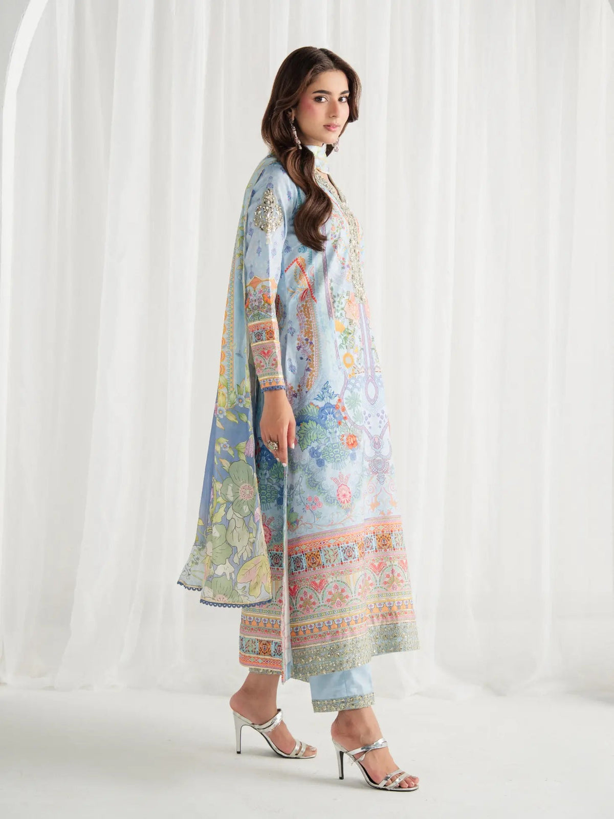 Gulaal | Aira Printed Silk | Misty - Luxury Dress - available at Maria Faisal in UK and USA.