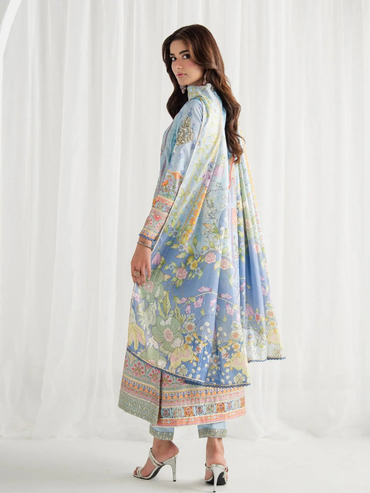 Gulaal | Aira Printed Silk | Misty - Luxury Dress - available at Maria Faisal in UK and USA.