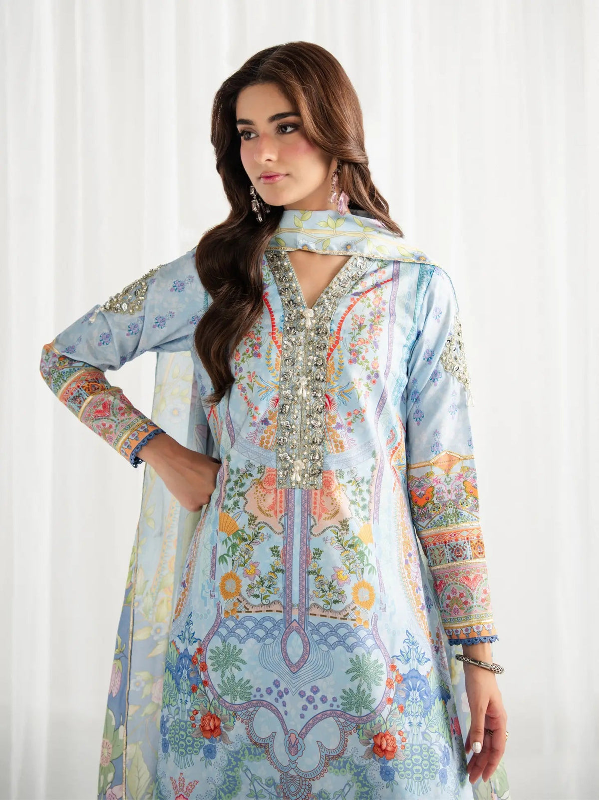 Gulaal | Aira Printed Silk | Misty - Luxury Dress - available at Maria Faisal in UK and USA.