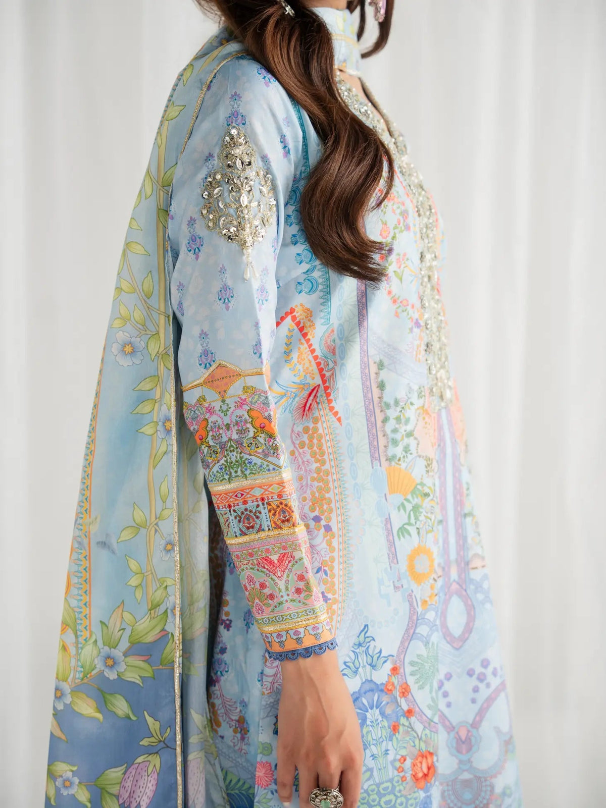 Gulaal | Aira Printed Silk | Misty - Luxury Dress - available at Maria Faisal in UK and USA.