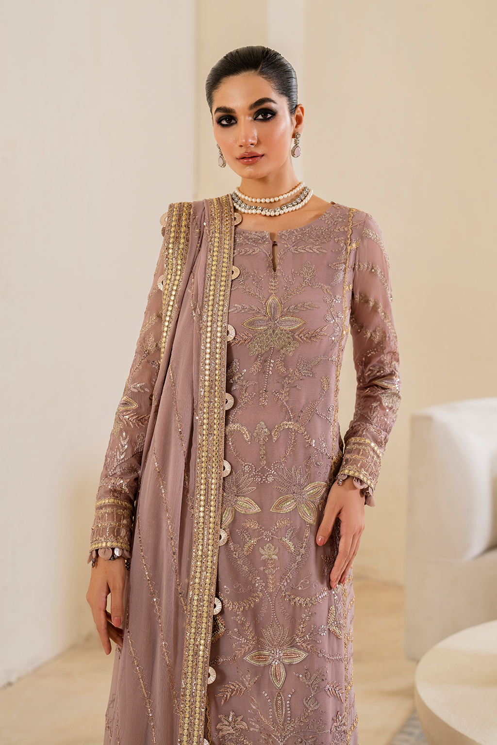 Iznik | Chinnon Chiffon | CC-48 Embroidered Chiffon - Ladies Clothes - Maria Faisal