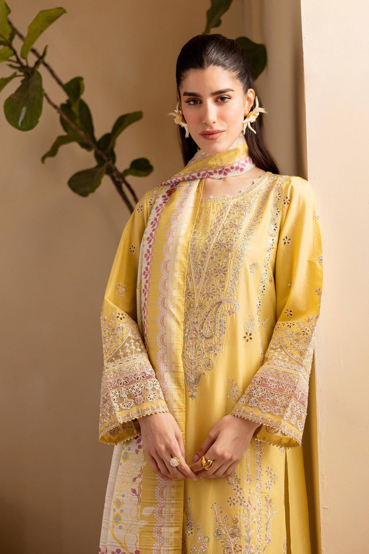 Batik | Cyra Luxury Solids | Lime Yellow by Maria Faisal - Registered Vendor of : Batik - type : Ladies Clothes - 100% original wedding dresses