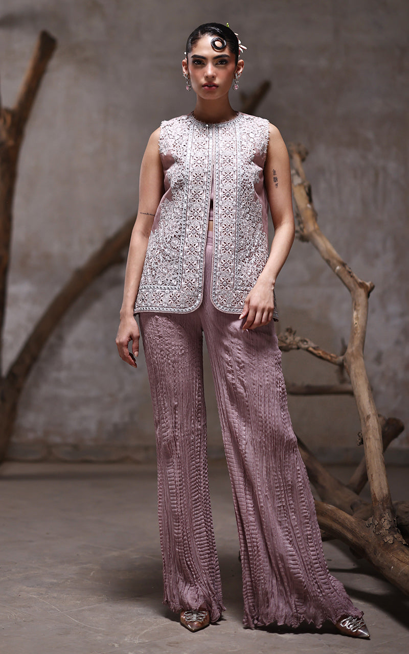 Threads and Motifs | Formal Dresses 25 | Organza Embroidered Jacket With Crushed Trouser - Ladies Clothes - Maria Faisal