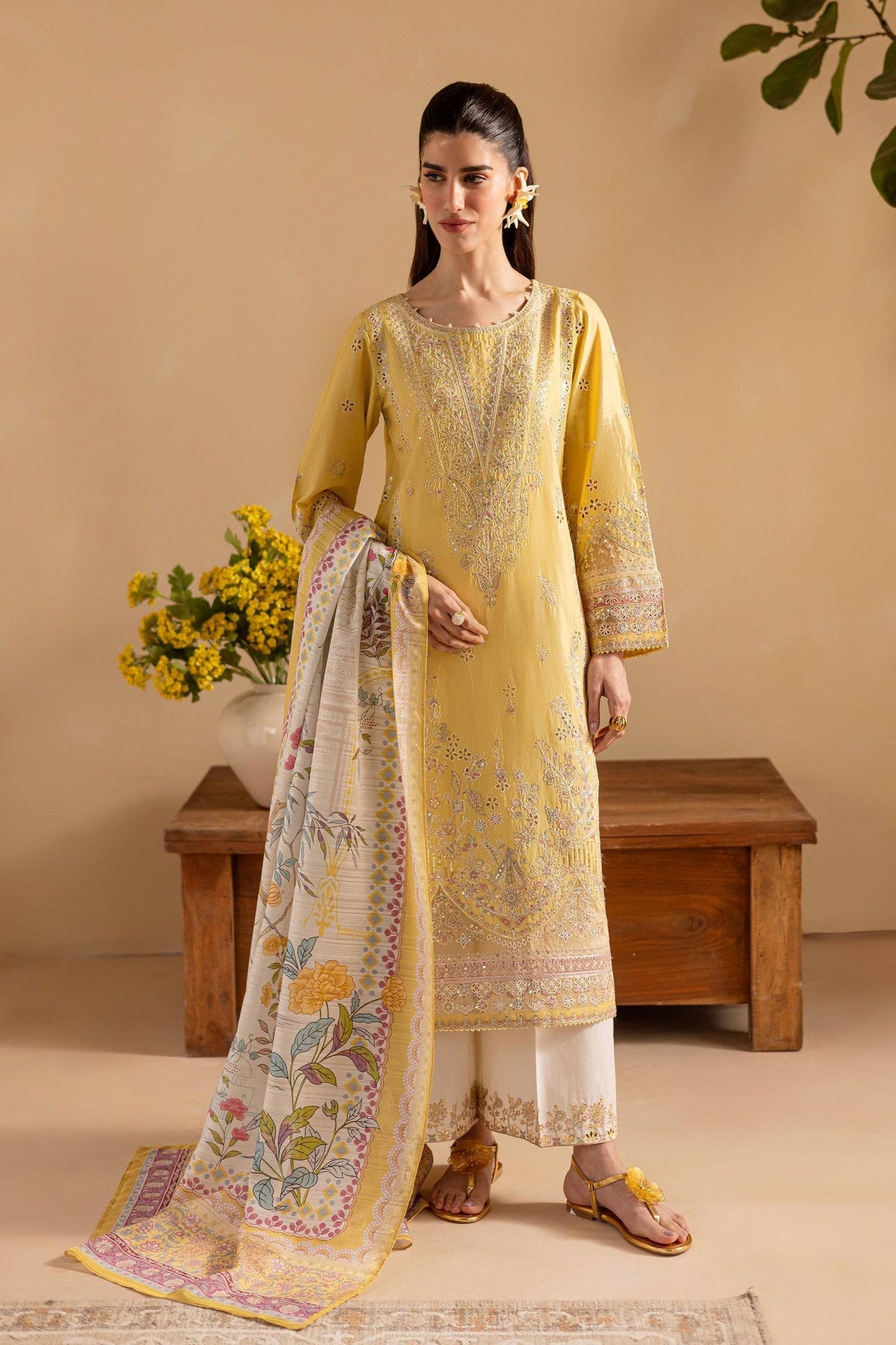 Batik | Cyra Luxury Solids | Lime Yellow by Maria Faisal - Registered Vendor of : Batik - type : Ladies Clothes - 100% original wedding dresses