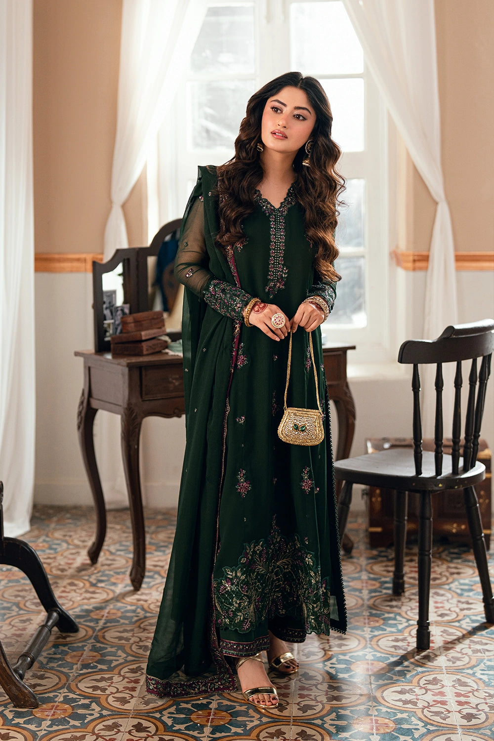 Azure | Eid Drop | Glimmer Green - Formal Dress - available at Maria Faisal in UK and USA.