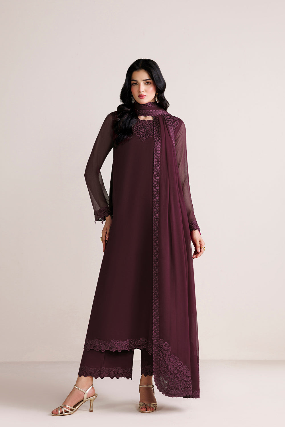 Farasha | Chiffon Essentials 26 | Oak Shadow - Formal Dress - available at Maria Faisal in UK and USA.