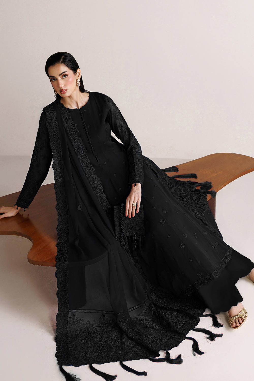 Farasha | Chiffon Essentials 26 | Black Dahlia - Formal Dress - available at Maria Faisal in UK and USA.
