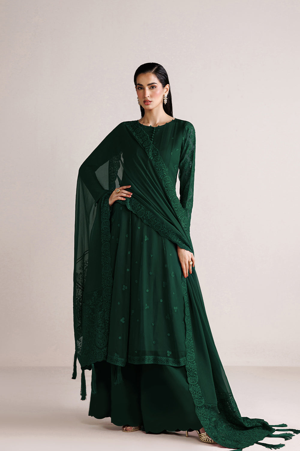 Farasha | Chiffon Essentials 26 | Jade Mosaic - Formal Dress - available at Maria Faisal in UK and USA.