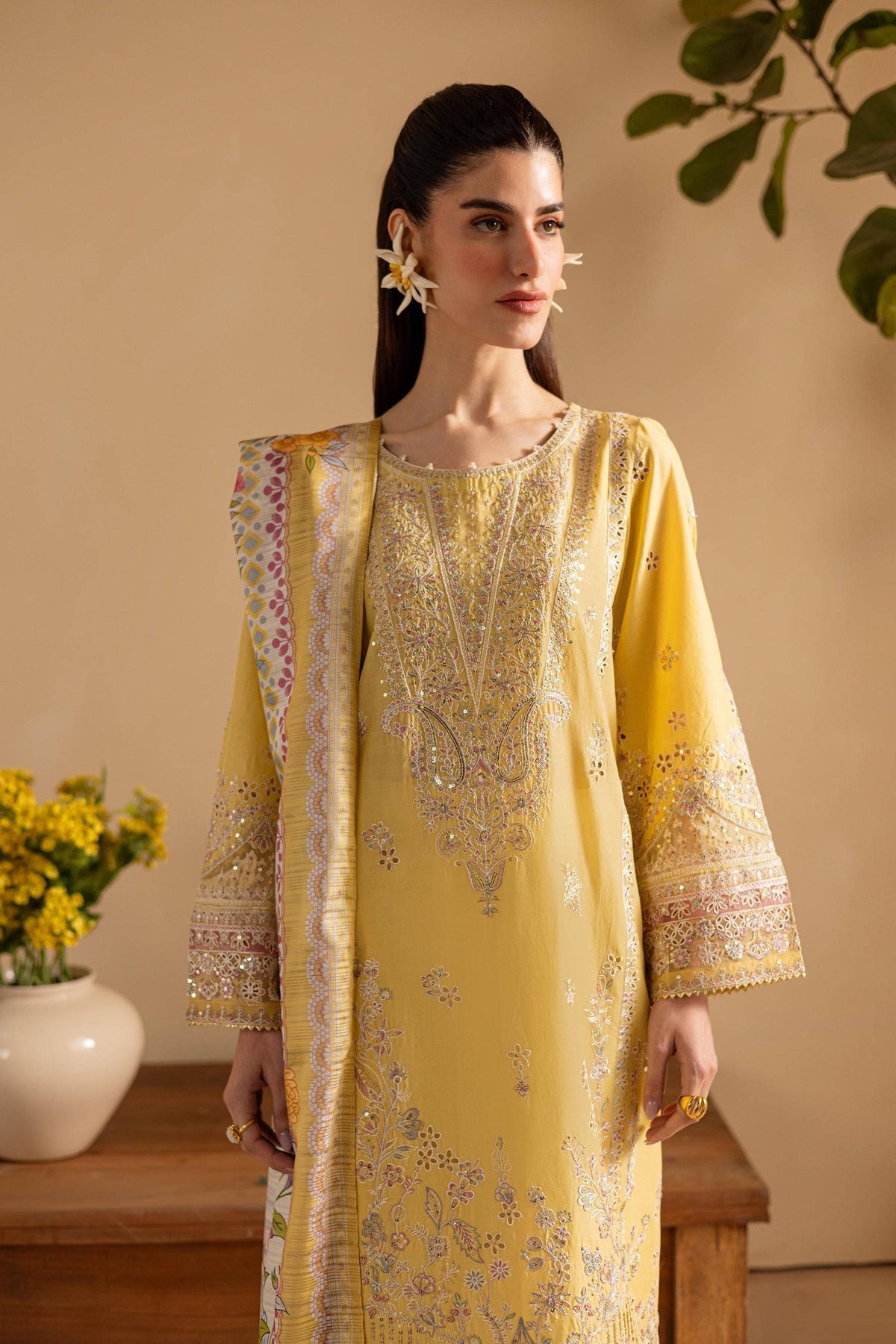 Batik | Cyra Luxury Solids | Lime Yellow by Maria Faisal - Registered Vendor of : Batik - type : Ladies Clothes - 100% original wedding dresses