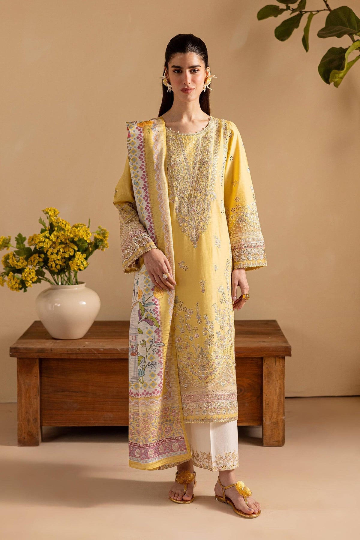 Batik | Cyra Luxury Solids | Lime Yellow by Maria Faisal - Registered Vendor of : Batik - type : Ladies Clothes - 100% original wedding dresses