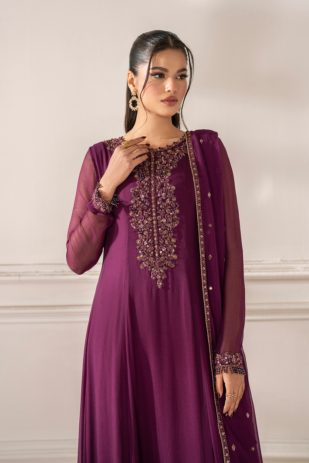 Iznik I Festive Formal I UE-480 Embroidered Chiffon - Ladies Clothes - Maria Faisal