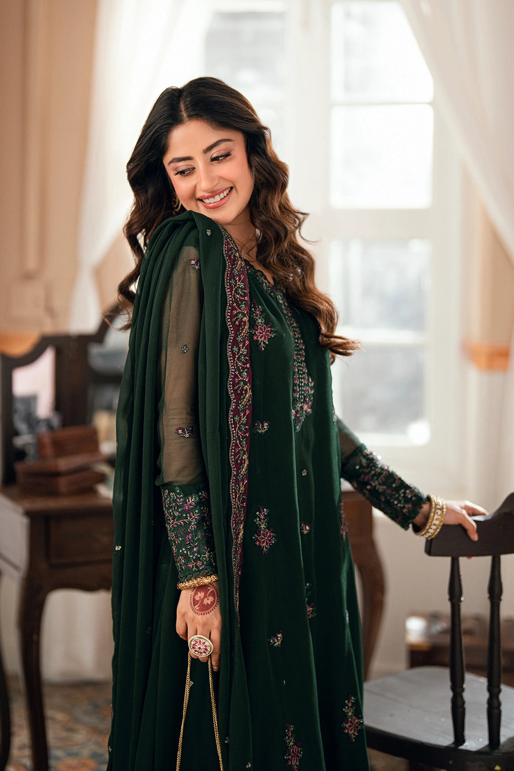 Azure | Eid Drop | Glimmer Green - Formal Dress - available at Maria Faisal in UK and USA.