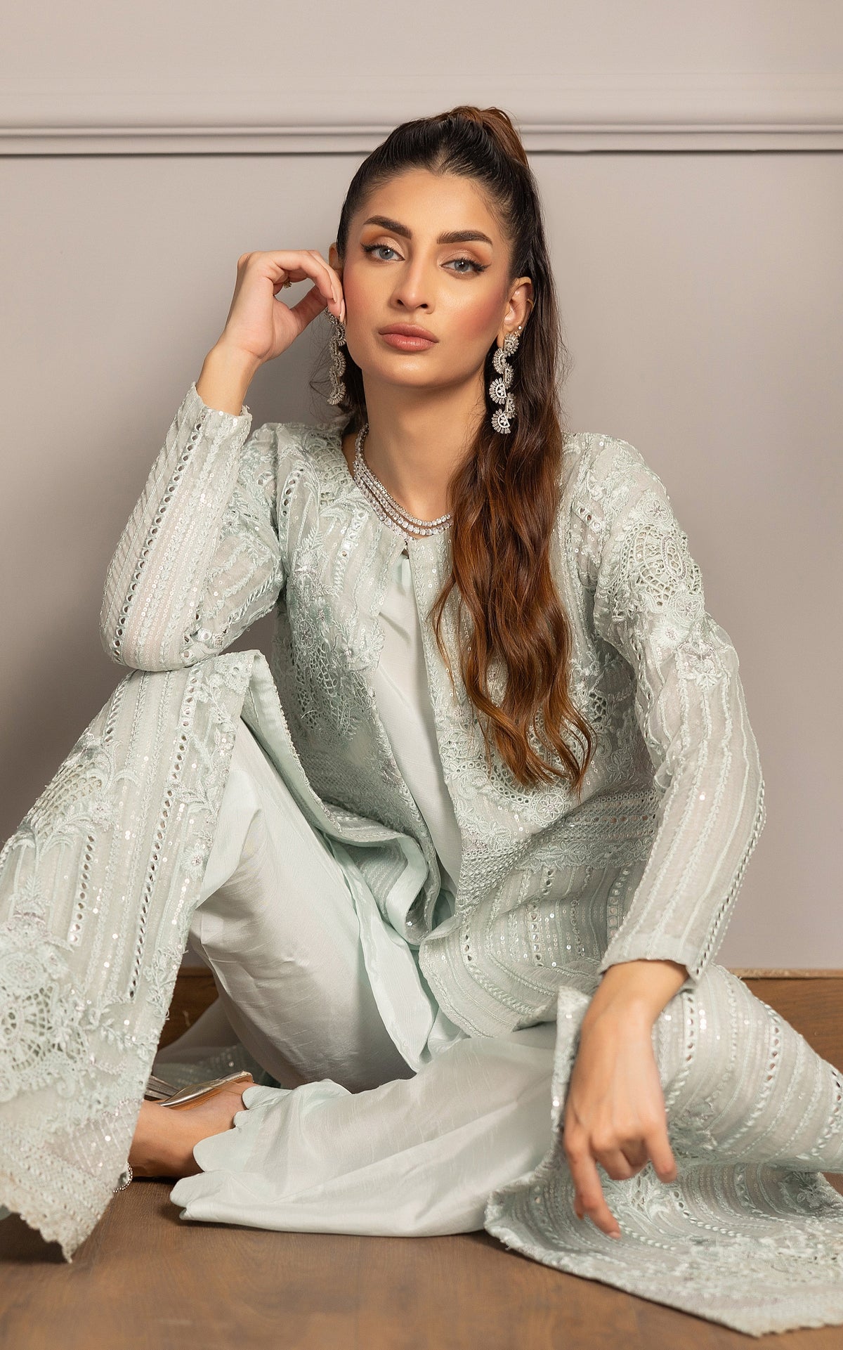 Threads and Motifs | Formal Dresses 25 | Organza Embroidered Jacket With Inner - Ladies Clothes - Maria Faisal