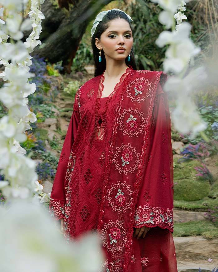 Zevk | Flora Festive Lawn | RED ROSE by Maria Faisal - Registered Vendor of : Zevk - type : Ladies Clothes - 100% original wedding dresses