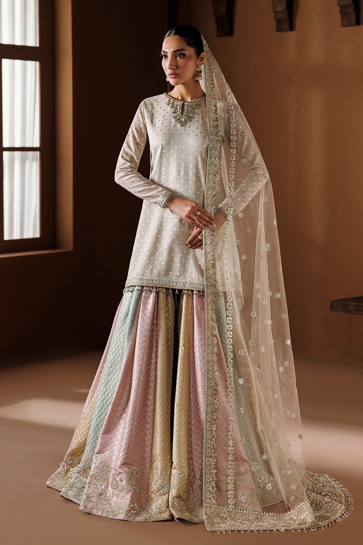 Embroidered Chiffon Baroque Gharara Multi | SF-4435