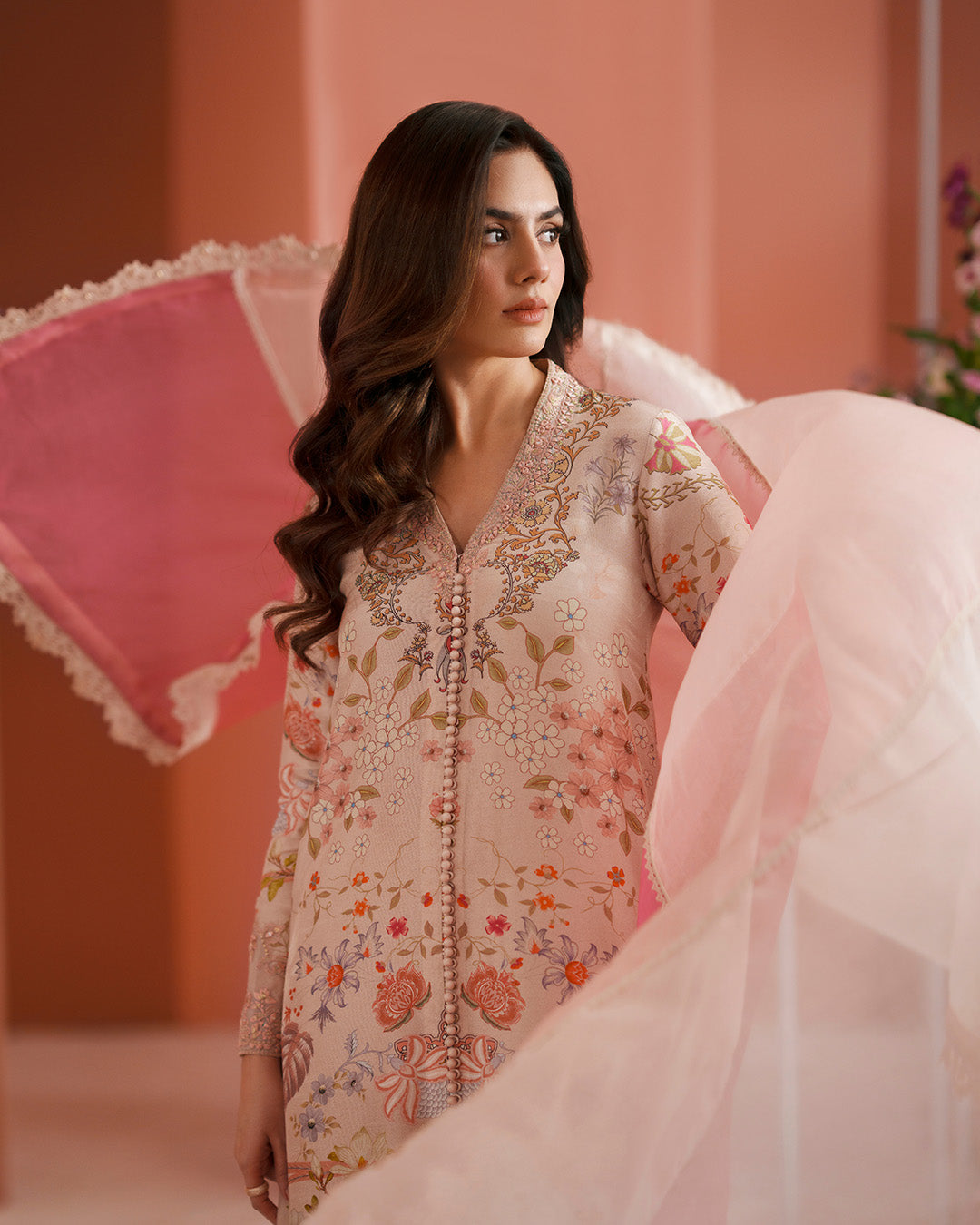 Faiza Saqlain | Roim Silk Edit | Nermin - Luxury Dress - available at Maria Faisal in UK and USA.
