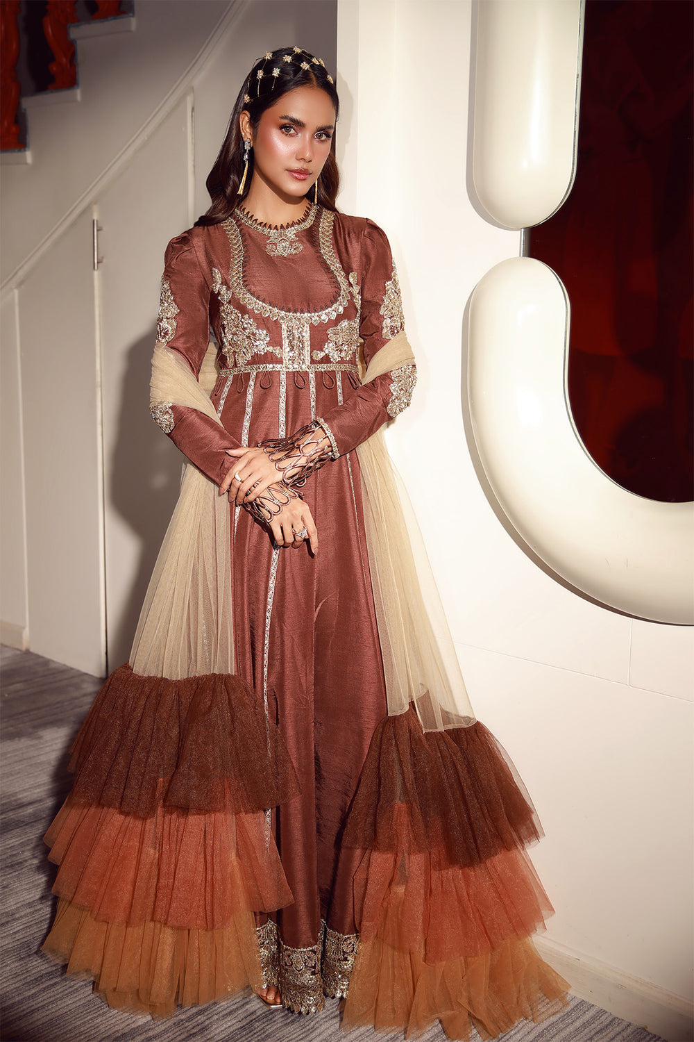 Mysie | Festive 26 | Elaya - Luxury Dress - available at Maria Faisal in UK and USA.