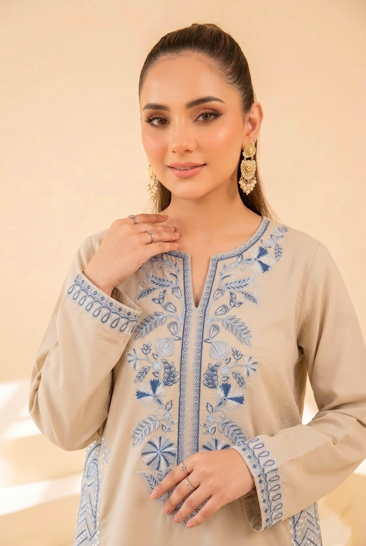 Faiza Faisal | FNF Cords Edit |BEIGE COBALT - Casual Dress - available at Maria Faisal in UK and USA.