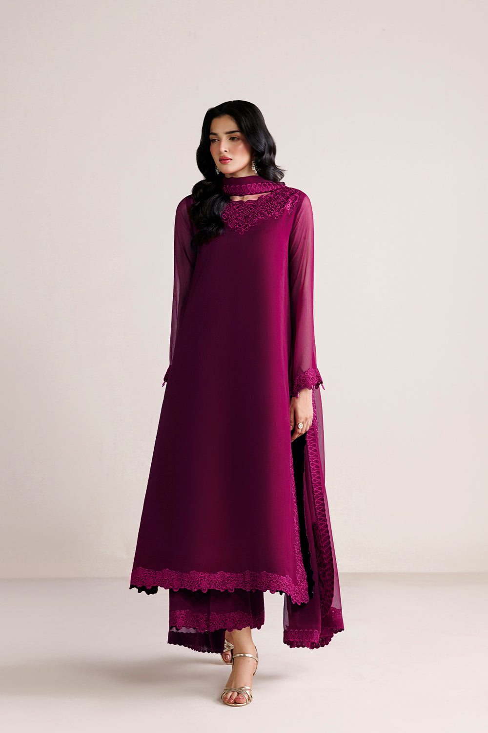 Farasha | Chiffon Essentials 26 | Rouge Divine - Formal Dress - available at Maria Faisal in UK and USA.