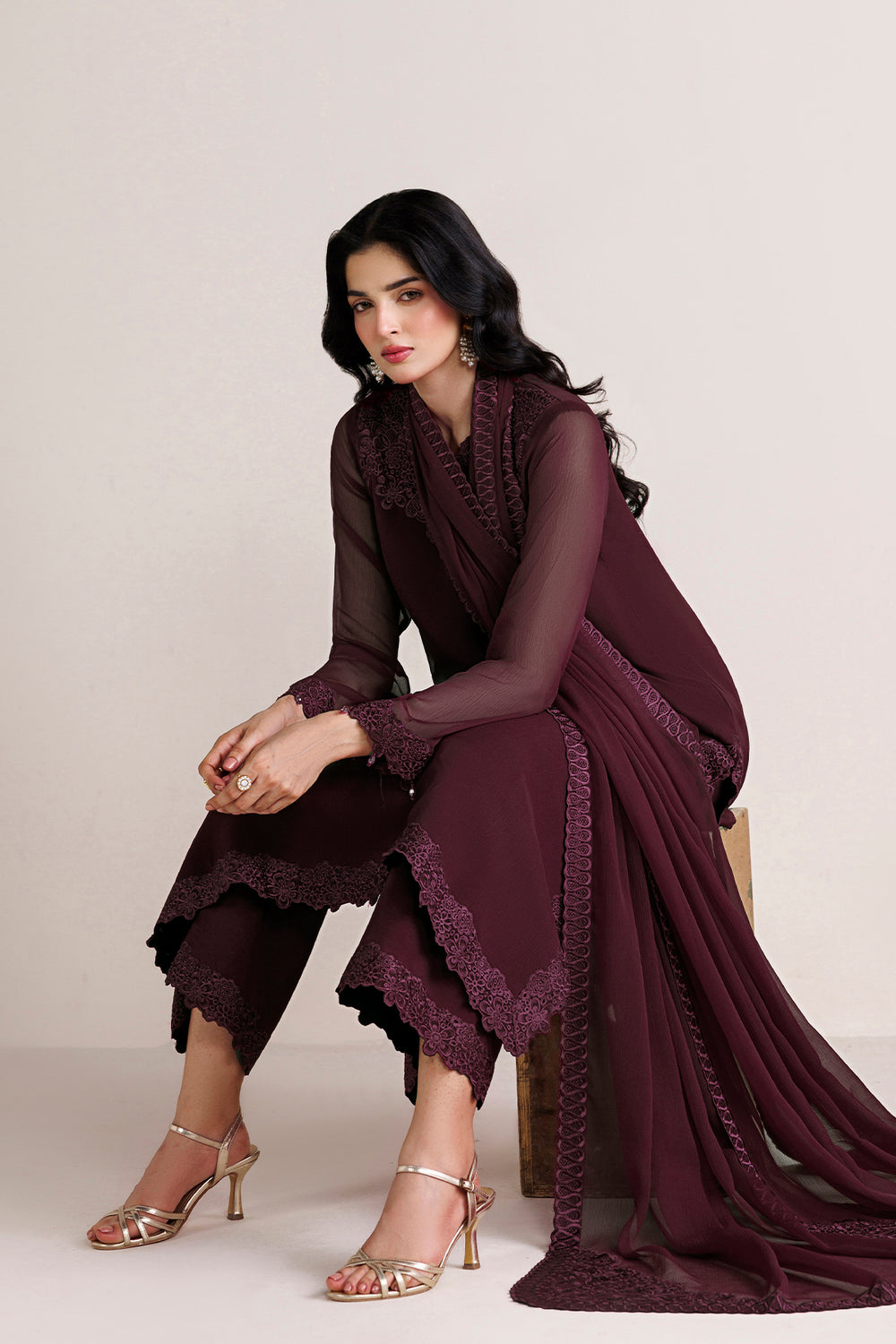 Farasha | Chiffon Essentials 26 | Oak Shadow - Formal Dress - available at Maria Faisal in UK and USA.