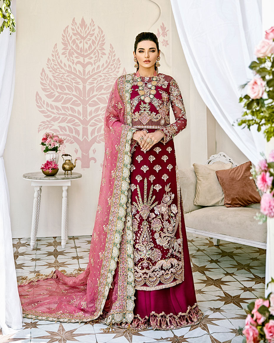 Gulaal | Wedding Formals | Pois Embroidered Net 3-Piece Suit WS-08 - Designer Dress with Intricate embroidery and embellishments. Shop elegent wedding dress at Maria Faisal.