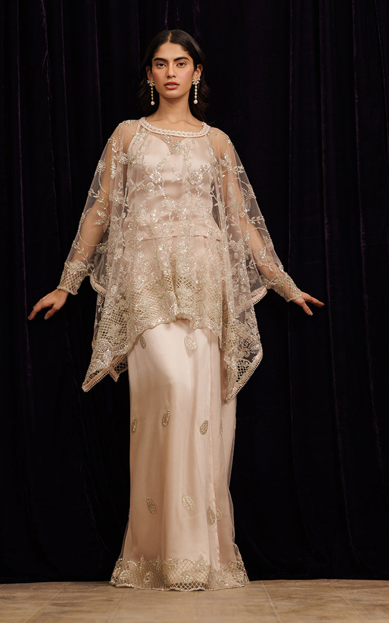 Threads and Motifs | Formal Dresses 25 | Net Embroidered Cape With Tube And Skirt - Ladies Clothes - Maria Faisal