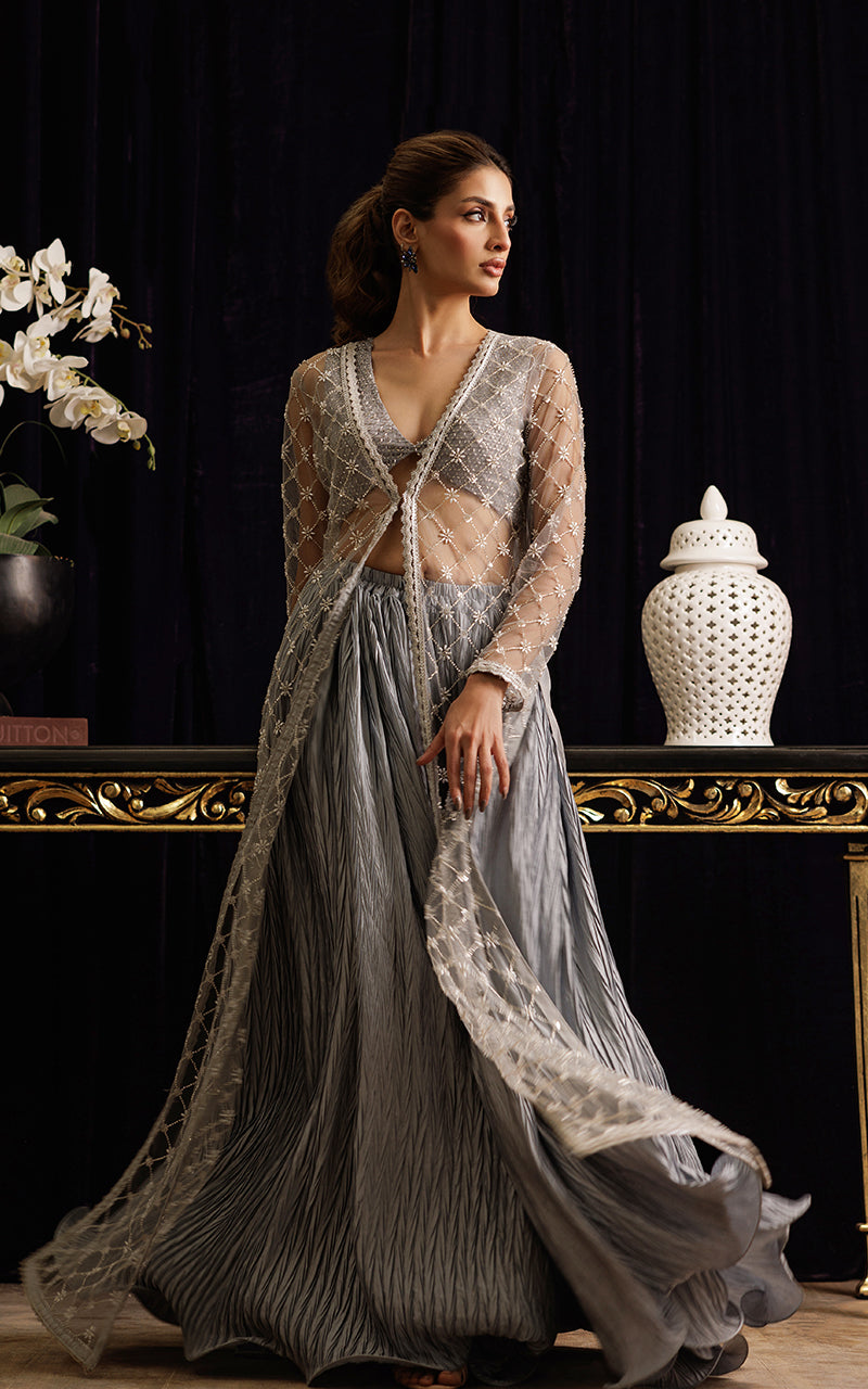 Threads and Motifs | Formal Dresses 25 | Net Embroidered Jacket with Tube and Skirt - Ladies Clothes - Maria Faisal