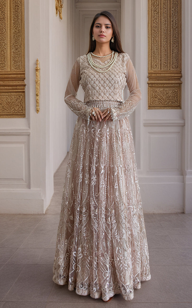 Threads and Motifs | Formal Dresses 25 | Net Cut Dana Bridal Blouse With Lehenga And Dupatta