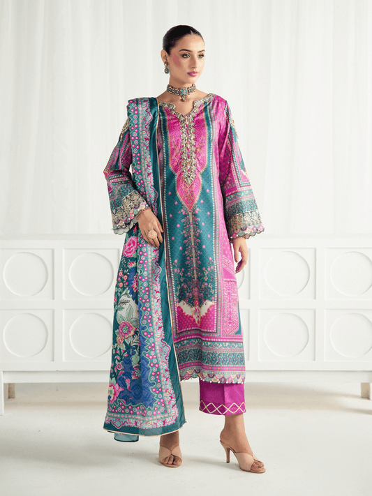 Gulaal | Aira Printed Silk | Zeal - Luxury Dress - available at Maria Faisal in UK and USA.