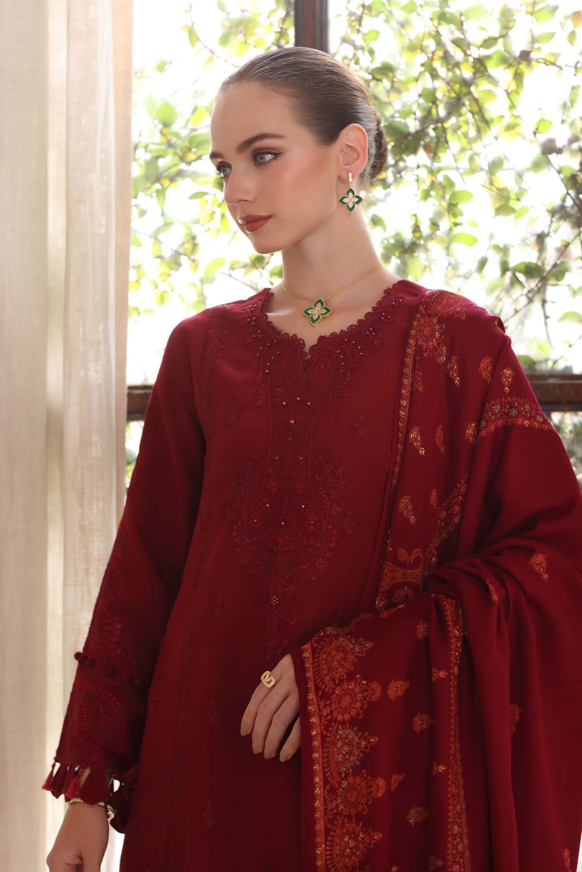 Noor by Saadia Asad | Winter Pashmina 25 | Ember - Casual Dress - available at Maria Faisal in UK and USA.
