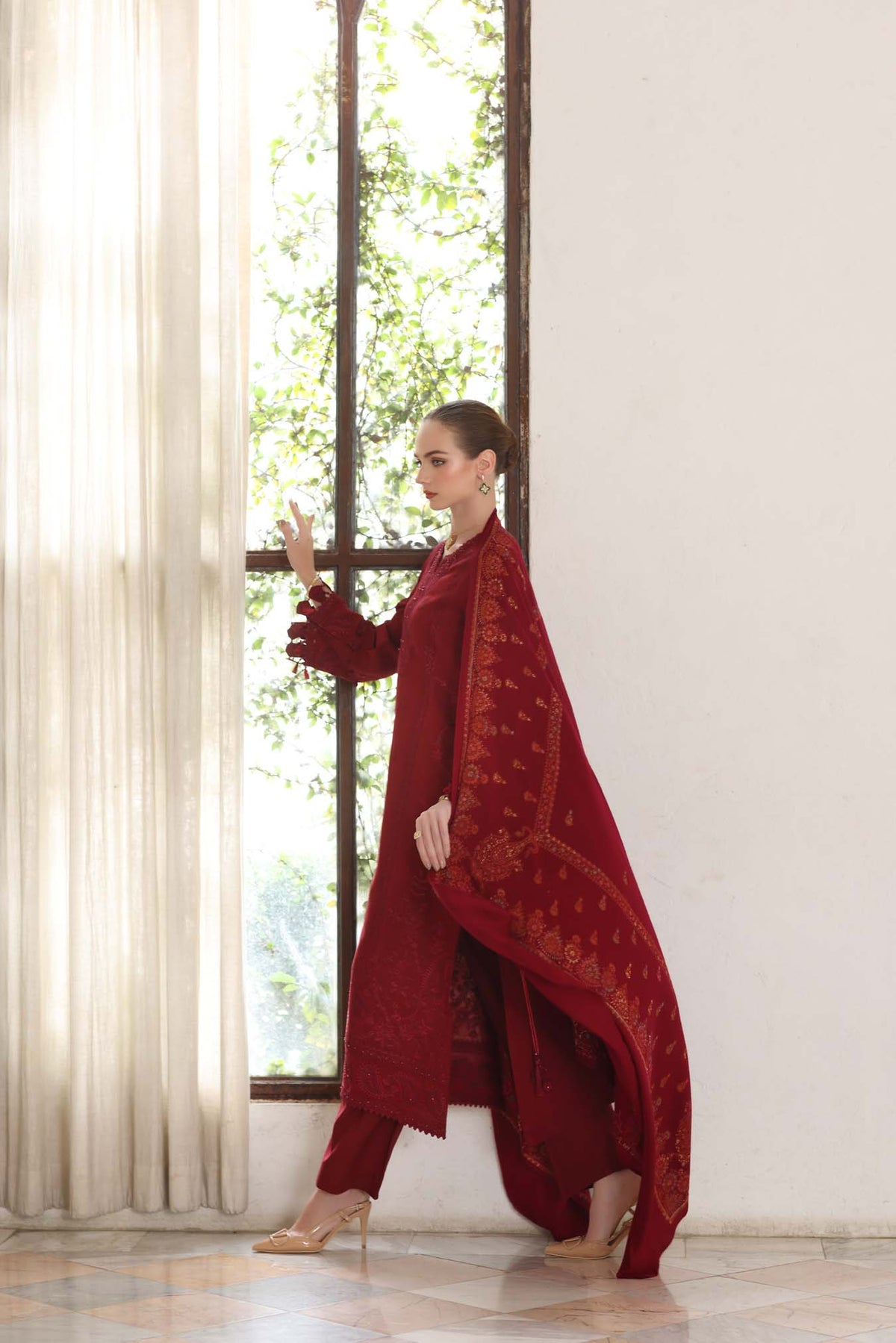 Noor by Saadia Asad | Winter Pashmina 25 | Ember - Casual Dress - available at Maria Faisal in UK and USA.