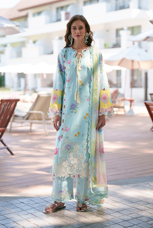 AJR Couture | Printed Chikankari 26 | Azure - Luxury Dress - available at Maria Faisal in UK and USA.