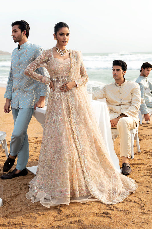 Afrozeh Dastangoi Wedding Formal'24 AWE-08 AFSHEEN - Peach Pink Pakistani Dress with intricate embroidery and embellishments. Shop elegant Asian dresses at Maria Faisal.